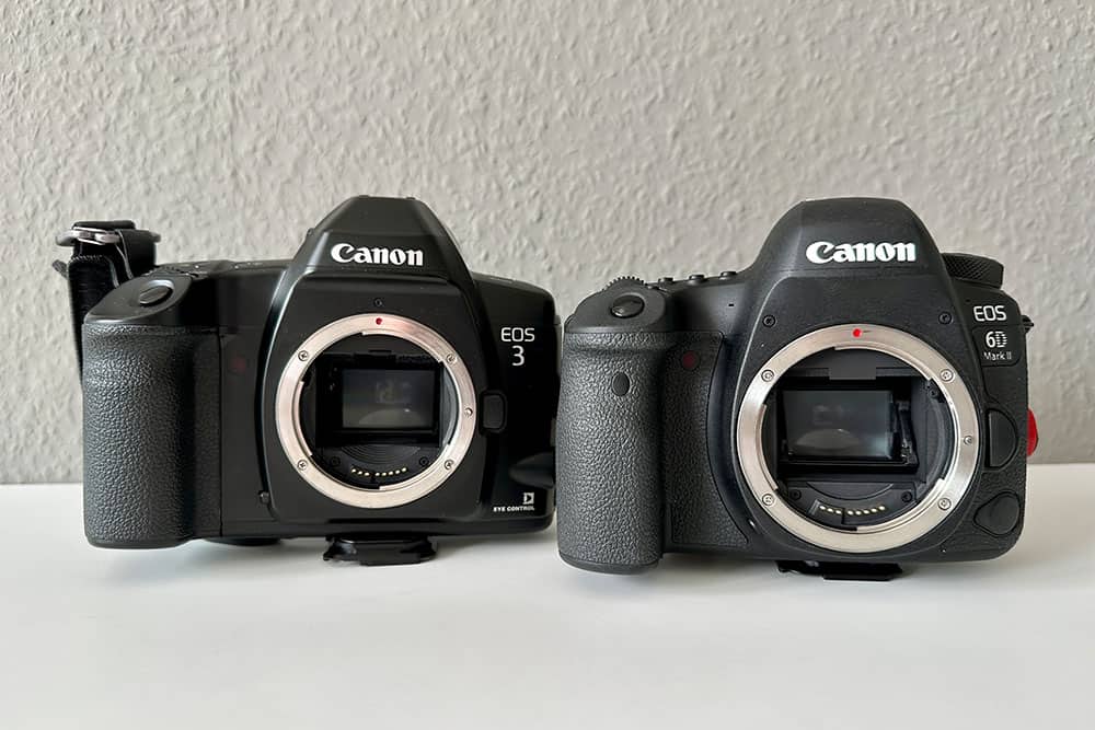 Analoge Canon EOS 3 und digitale EOS 6D Mark II