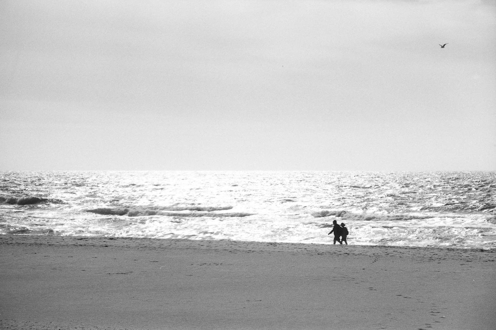 Schwarz-Weiß Foto von Menschen am Strand in Dänemark